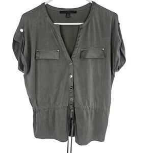 White House Black Market Top Snap Front Shirt Short Sleeve Shirt Green XS